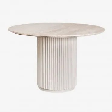 Mesa De Jantar Redonda Em Pedra Natural E Madeira De Manga Giselda Ø100 Cm & Travertine - Sklum