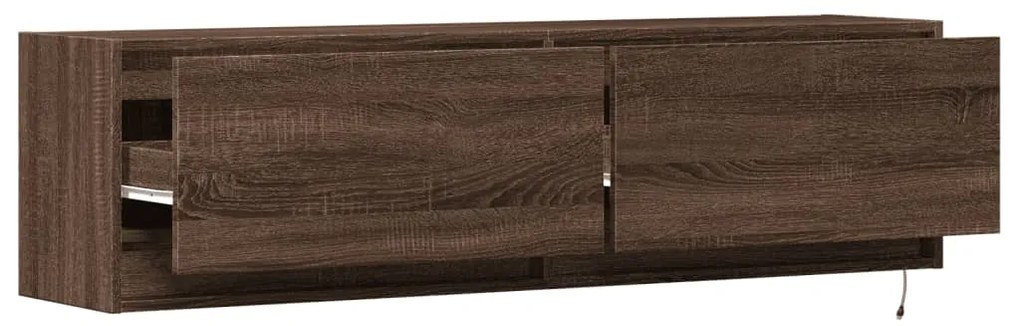 Móvel de parede p/ TV luzes LED 140x31x38 cm carvalho castanho