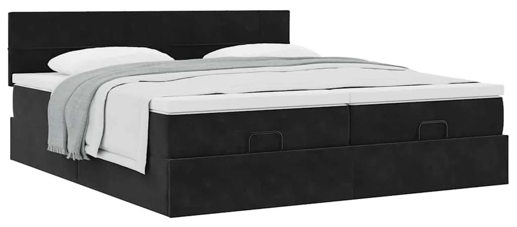 Estrutura de cama otomana com colchões 200x200cm veludo preto