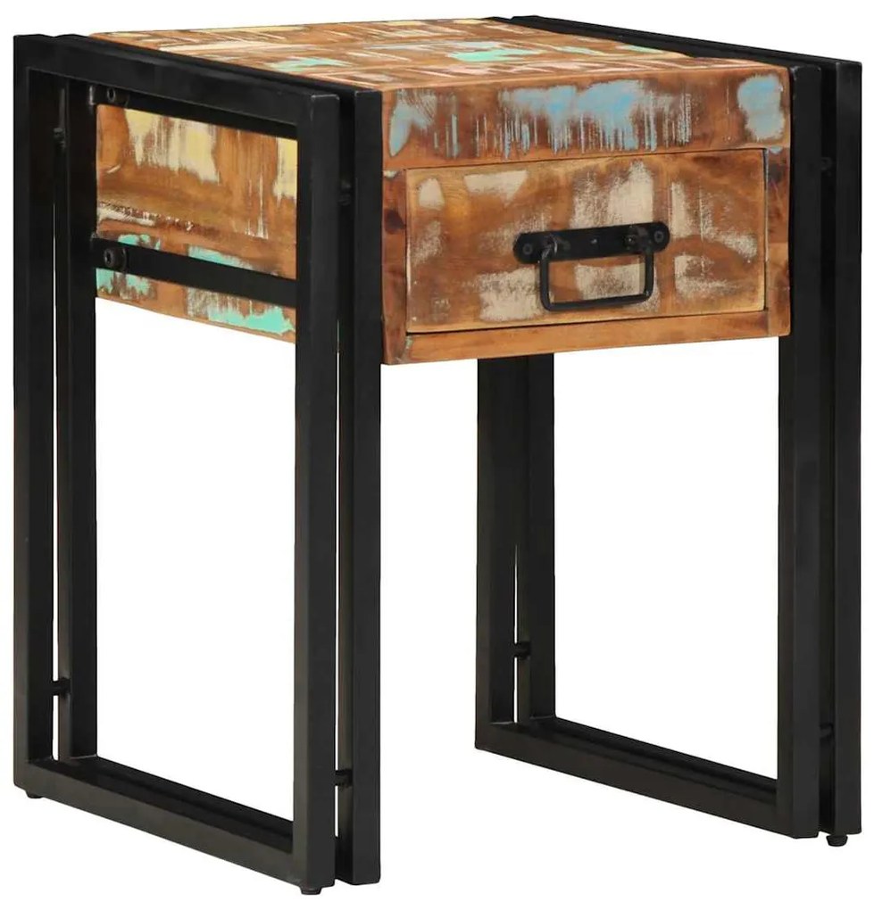Mesa de Apoio vidaXL com Gaveta Preta 40x40x50 cm em Madeira Recuperad