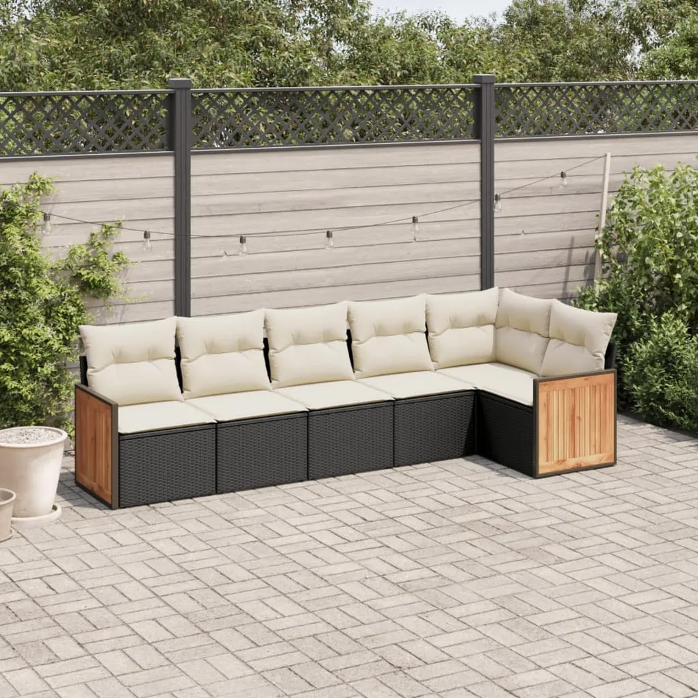 vidaXL 6 pcs conjunto sofás de jardim c/ almofadões vime PE preto