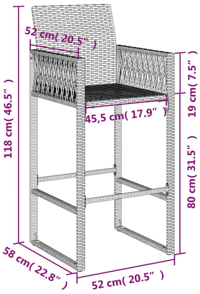 Bancos de bar para jardim 2 pcs vime PE castanho
