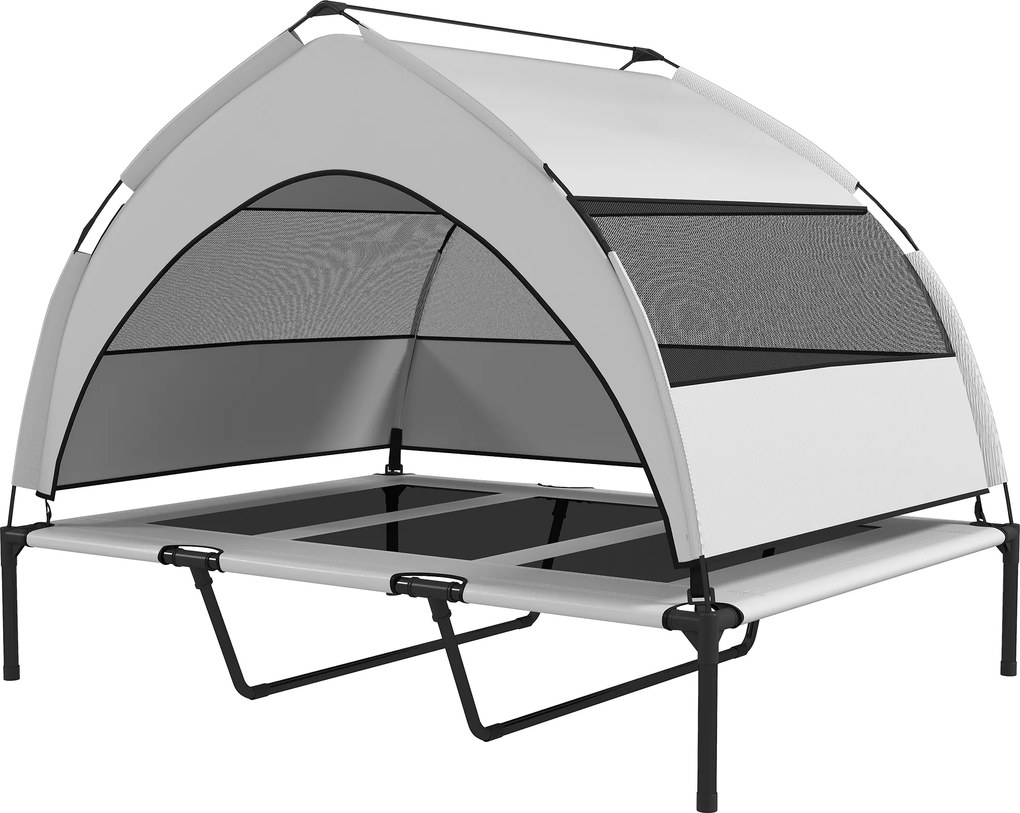 Cama Elevada para Cão com Toldo, 122 x 92 x 94 cm, Proteção Solar de 3 Lados, Cinzento-Claro