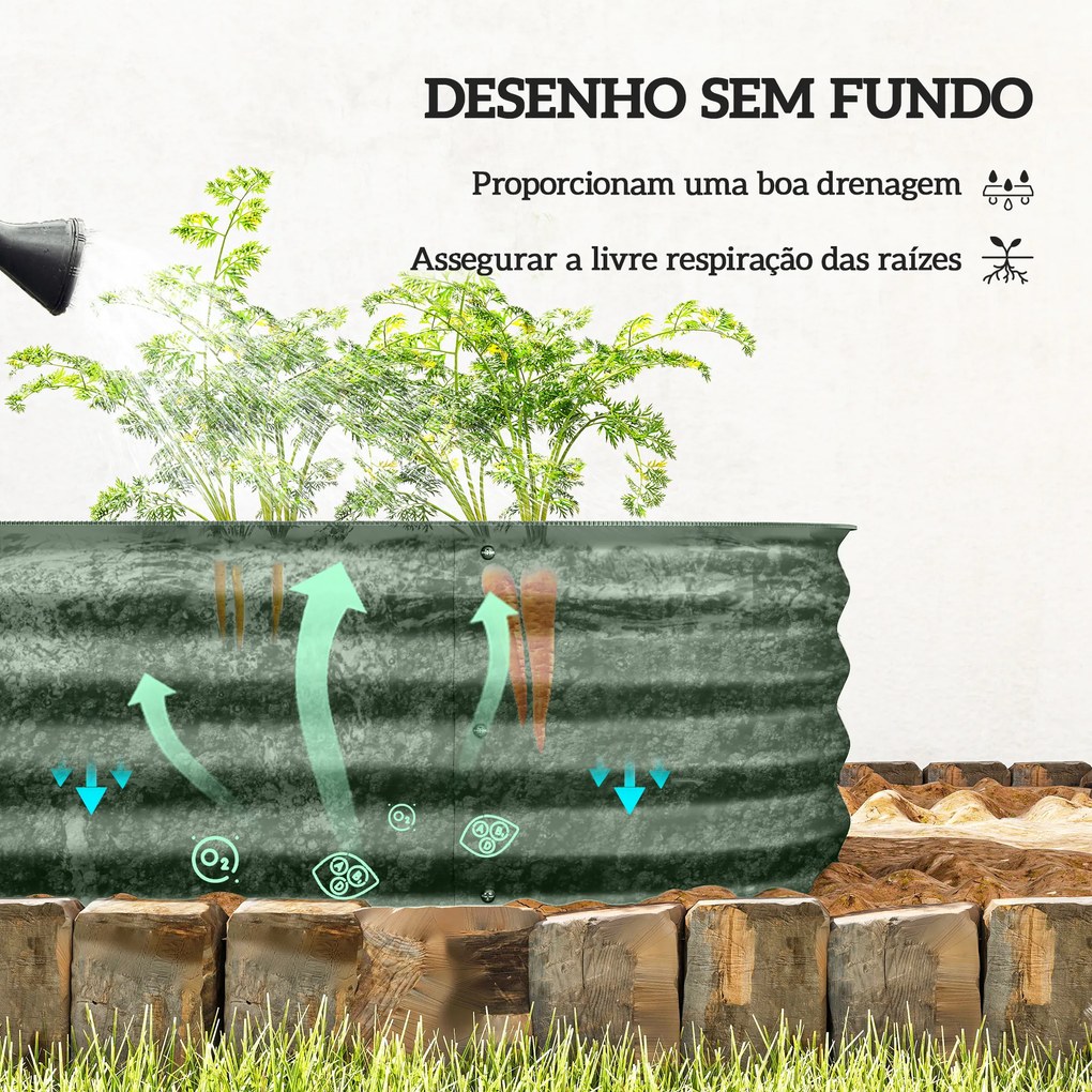 Floreira de Exterior Grande em Aço Galvanizado para Cultivo de Plantas 150x62x30 cm Verde