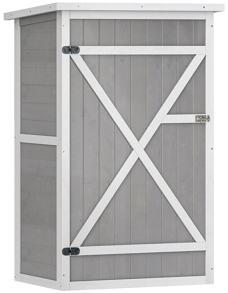 Outsunny Armário de Jardim de Madeira 75x56x115cm para Ferramentas com 3 Prateleiras Interiores Porta com Trava Cinza | Aosom Portugal