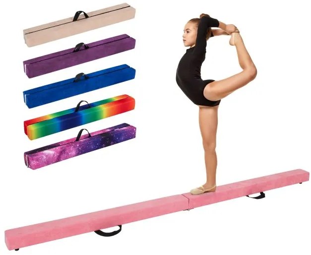 Trave de equilíbrio dobrável para ginástica de 9 pés com base antiderrapante e estrutura de madeira de pinho - multicolorida
