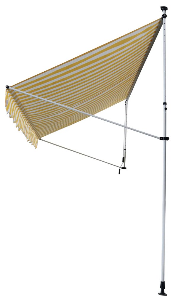 Toldo Portátil Balcão Pátio Toldo Manual Dobrável de Alumínio Altura Regulável com Manivela para Jardím Terraço Exterior - Amarelo e branco - 3x1.5m