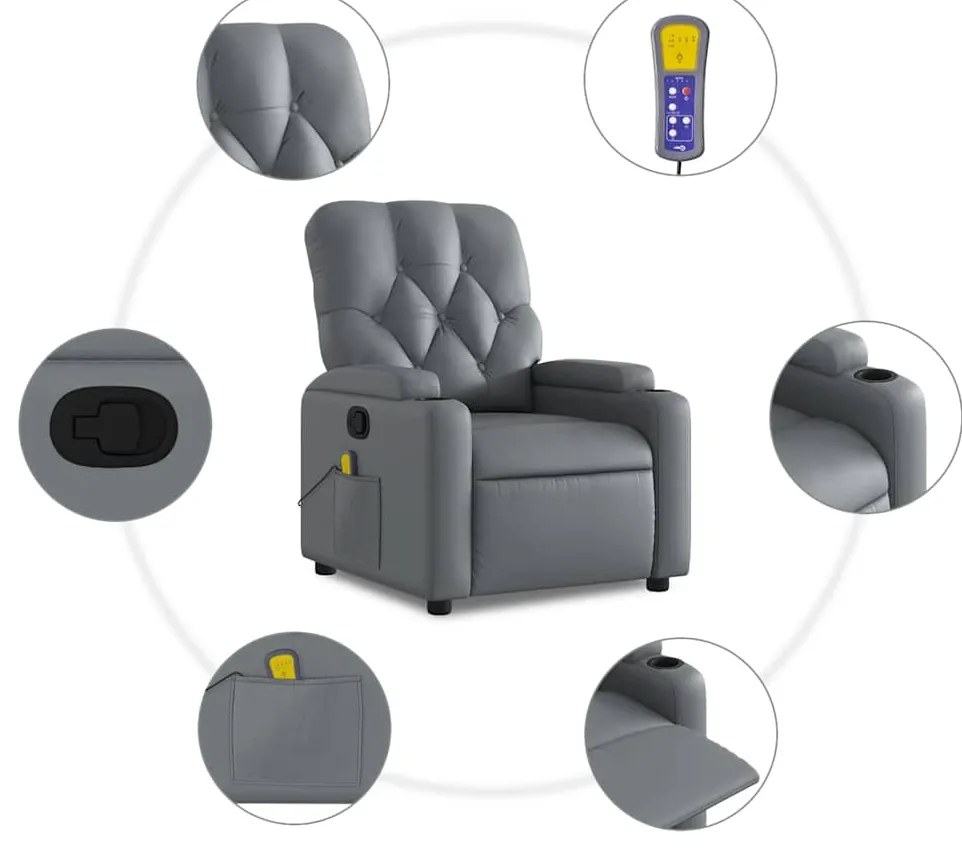 Poltrona de massagens reclinável couro artificial cinzento