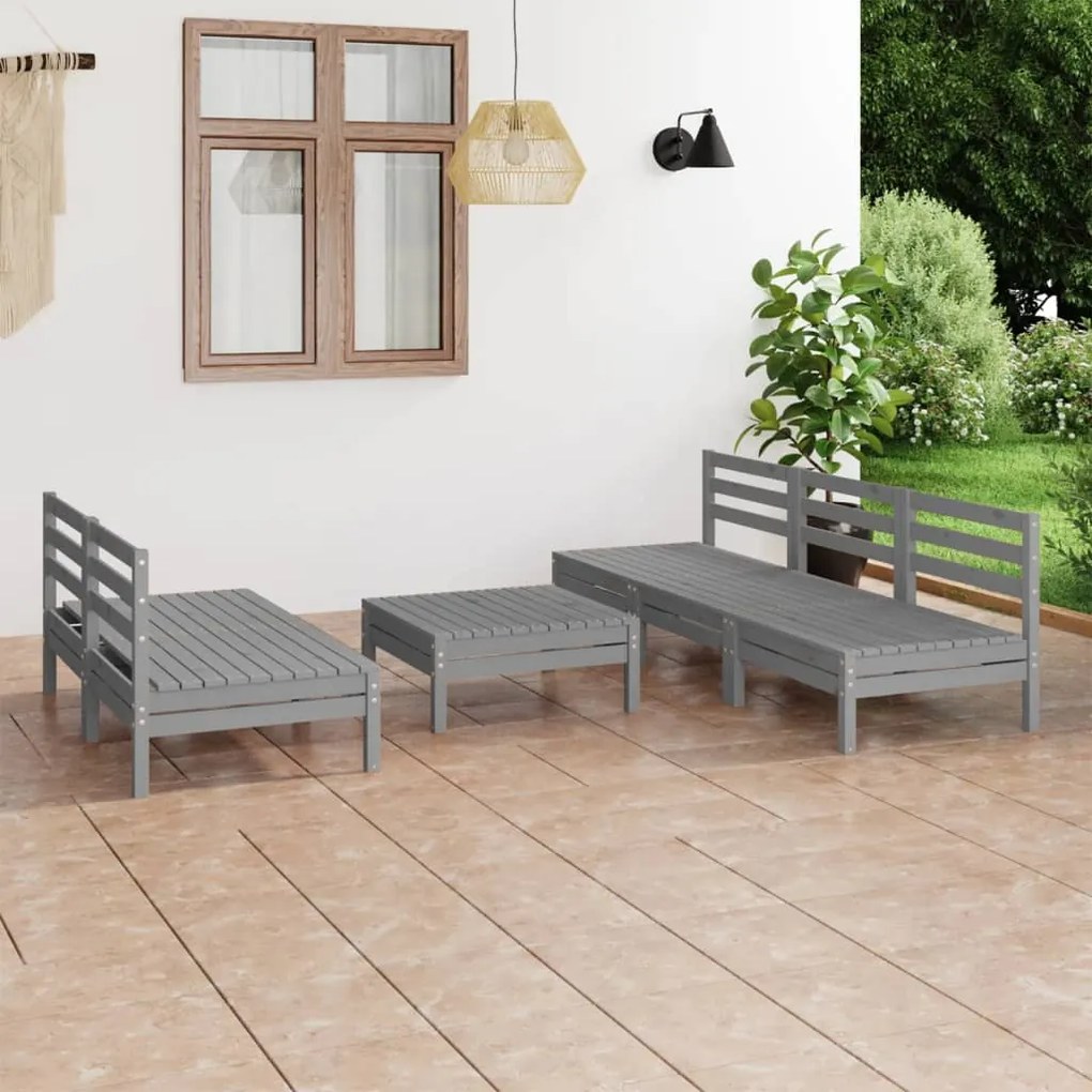 vidaXL 6 pcs conjunto lounge de jardim pinho maciço cinzento