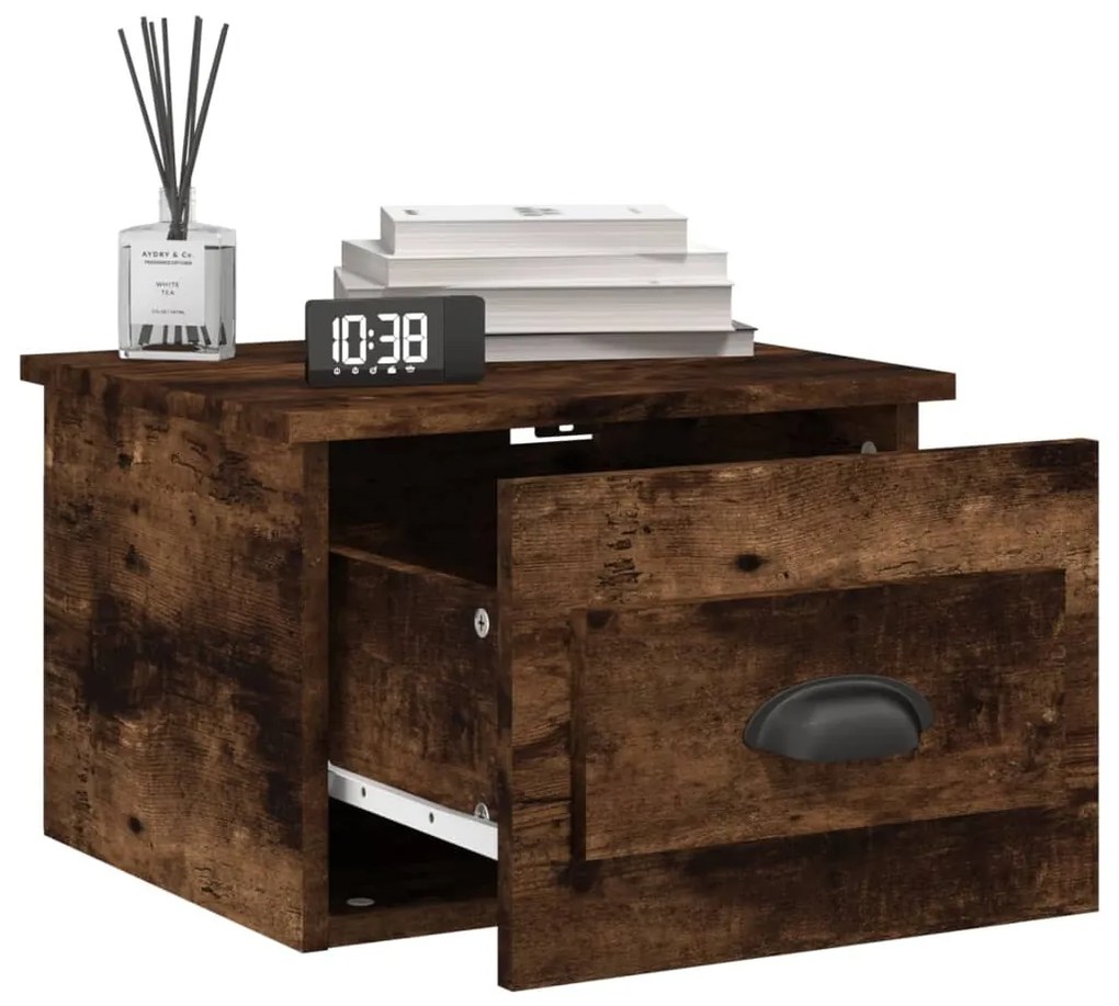 Mesa de cabeceira de parede 41,5x36x28 cm carvalho fumado