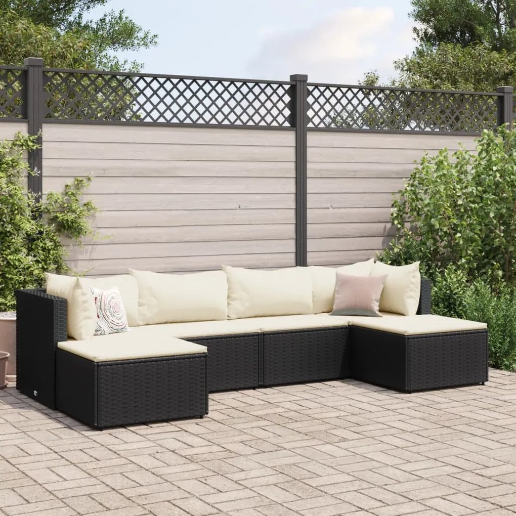 6 pcs conjunto lounge de jardim c/ almofadões vime PE preto