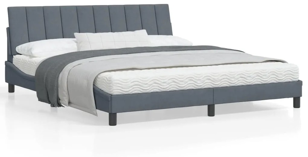 Estrutura de cama c/ cabeceira 180x200cm veludo cinzento-escuro