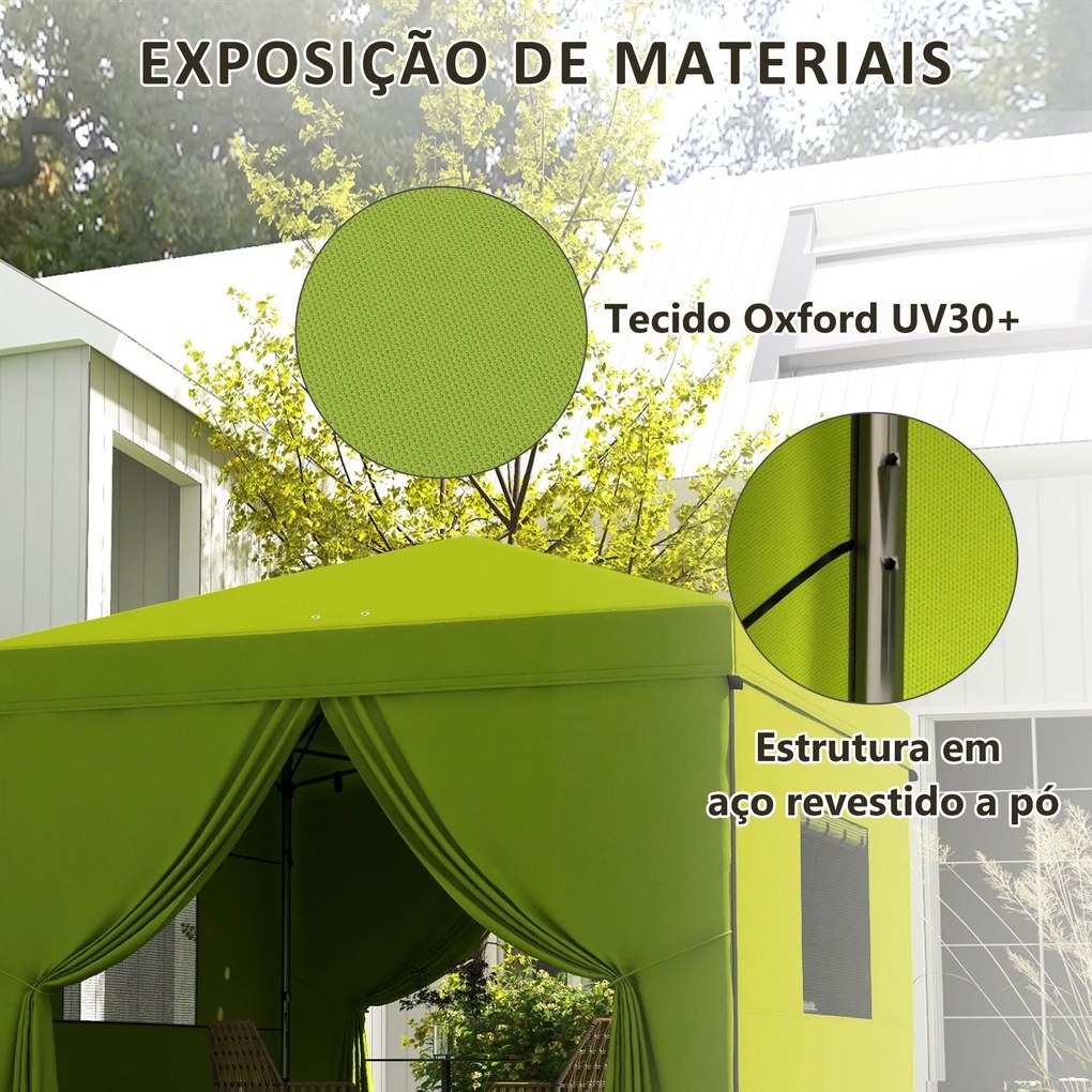 Tenda Dobrável 3x3 m Tenda de Jardim com 4 Paredes Laterais 2 Janelas