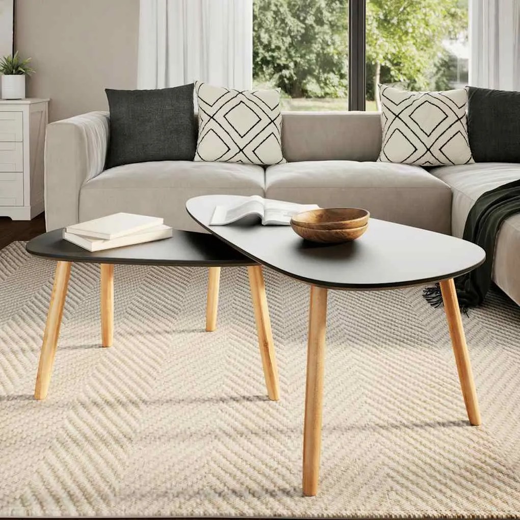 Conjunto mesas de centro 2 pcs pinho maciço preto