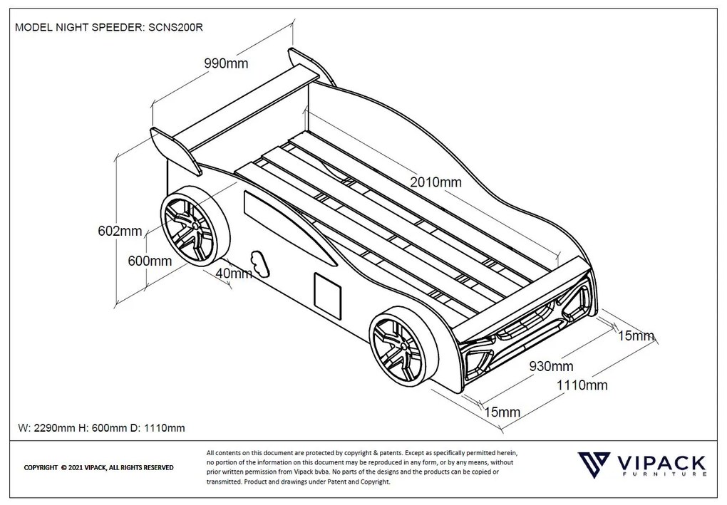 Cama carro de Corrida Crianças NIGHT SPEEDER Vermelha