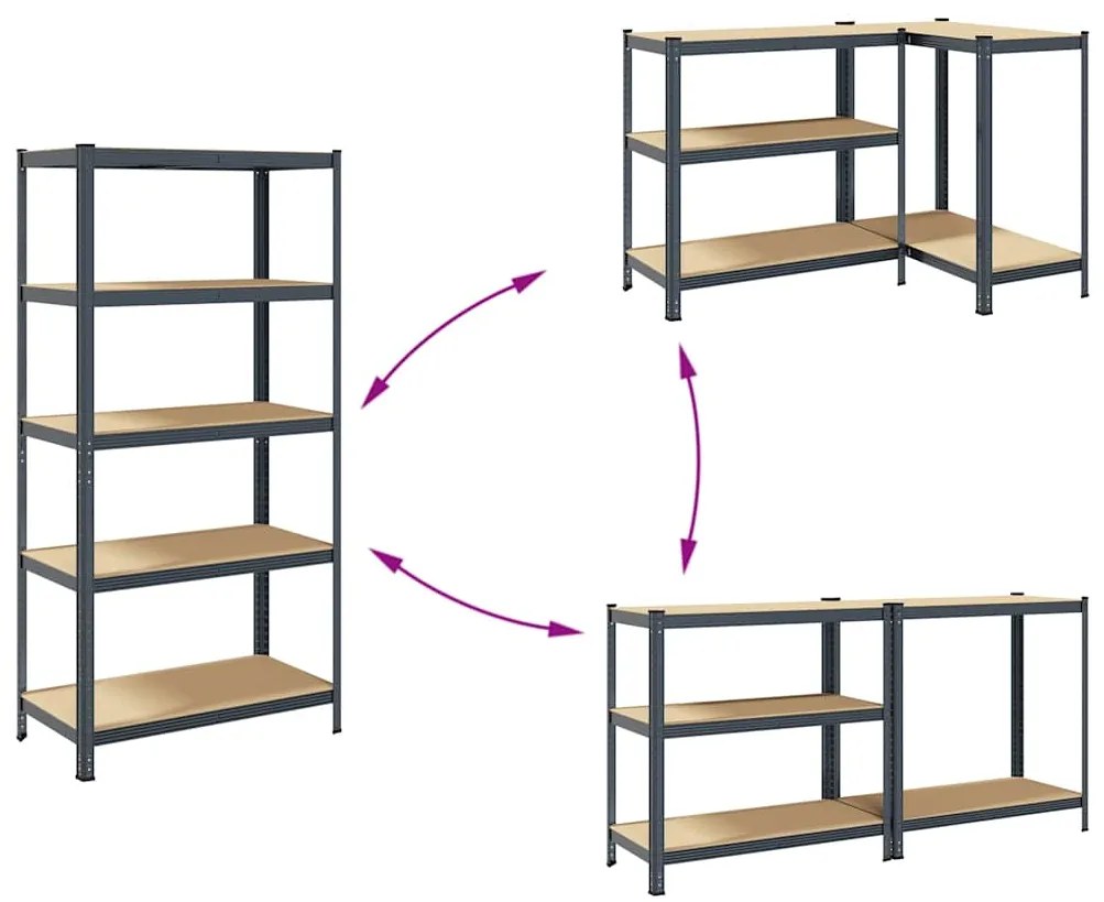 Prateleiras de armazenamento de 5 camadas 2 pcs aço antracite