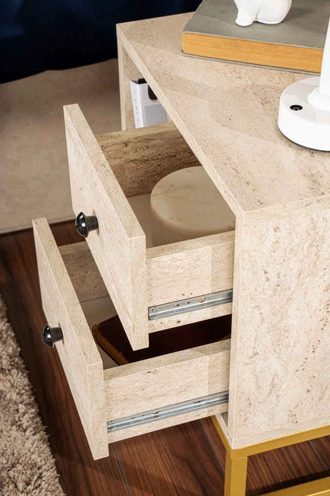 Mesa de Cabeceira Glimmer - Travertine Gold - 45,2x50x29,5 cm