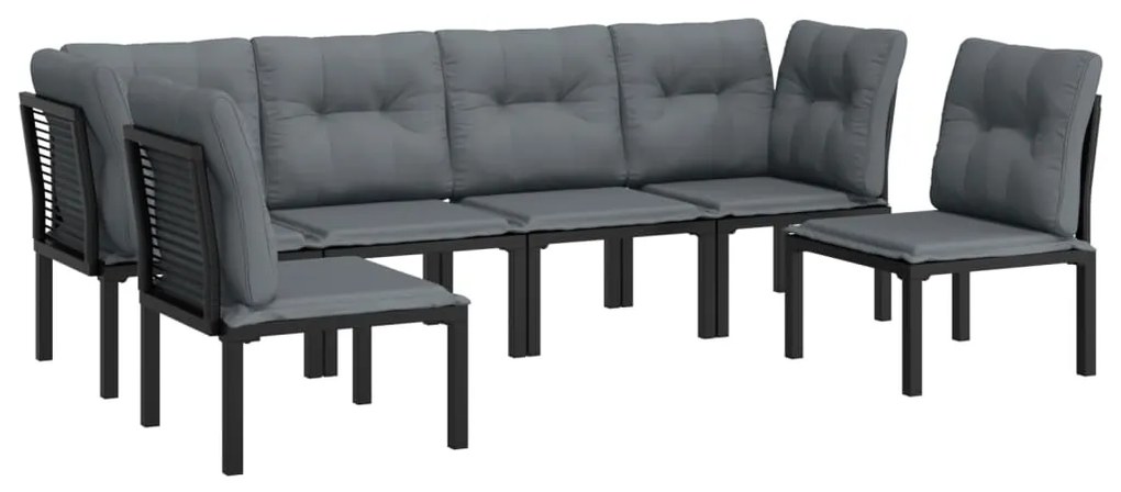 6 pcs conjunto lounge de jardim vime PE preto e cinzento