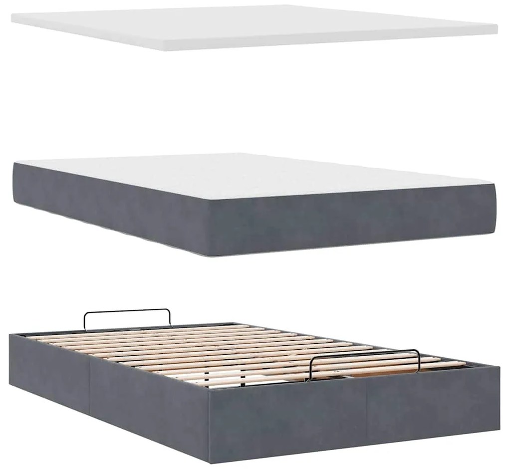 Cama otomana com colchão 120x190 cm veludo cinzento-escuro