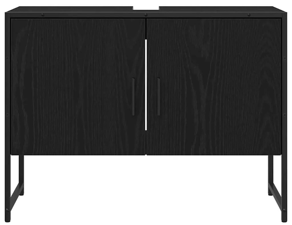 Gabinete para Pia de Banheiro Carvalho Preto 80x33x60 cm Madeira Aglom