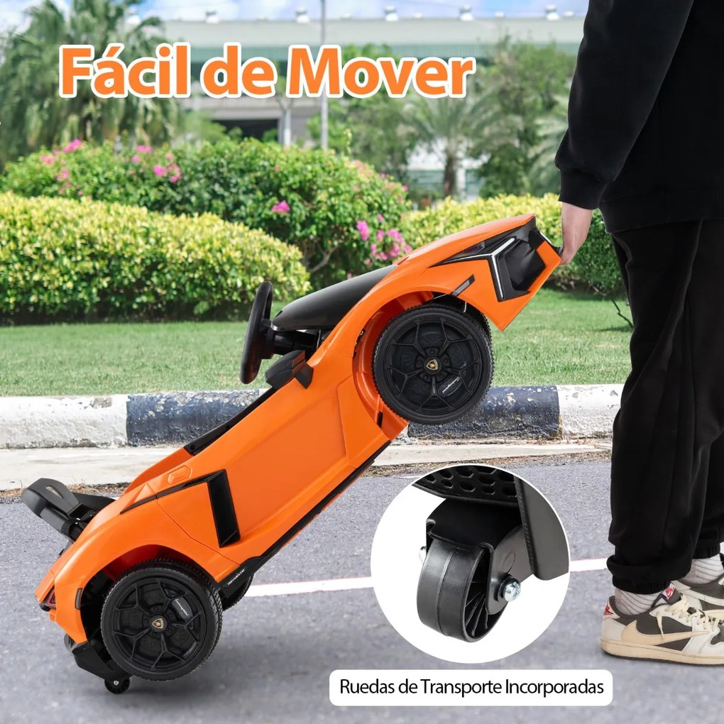 Carro elétrico para crianças 12V com controle remoto, portas hidráulicas, rodas de transporte e suspensão nas 4 rodas Laranja