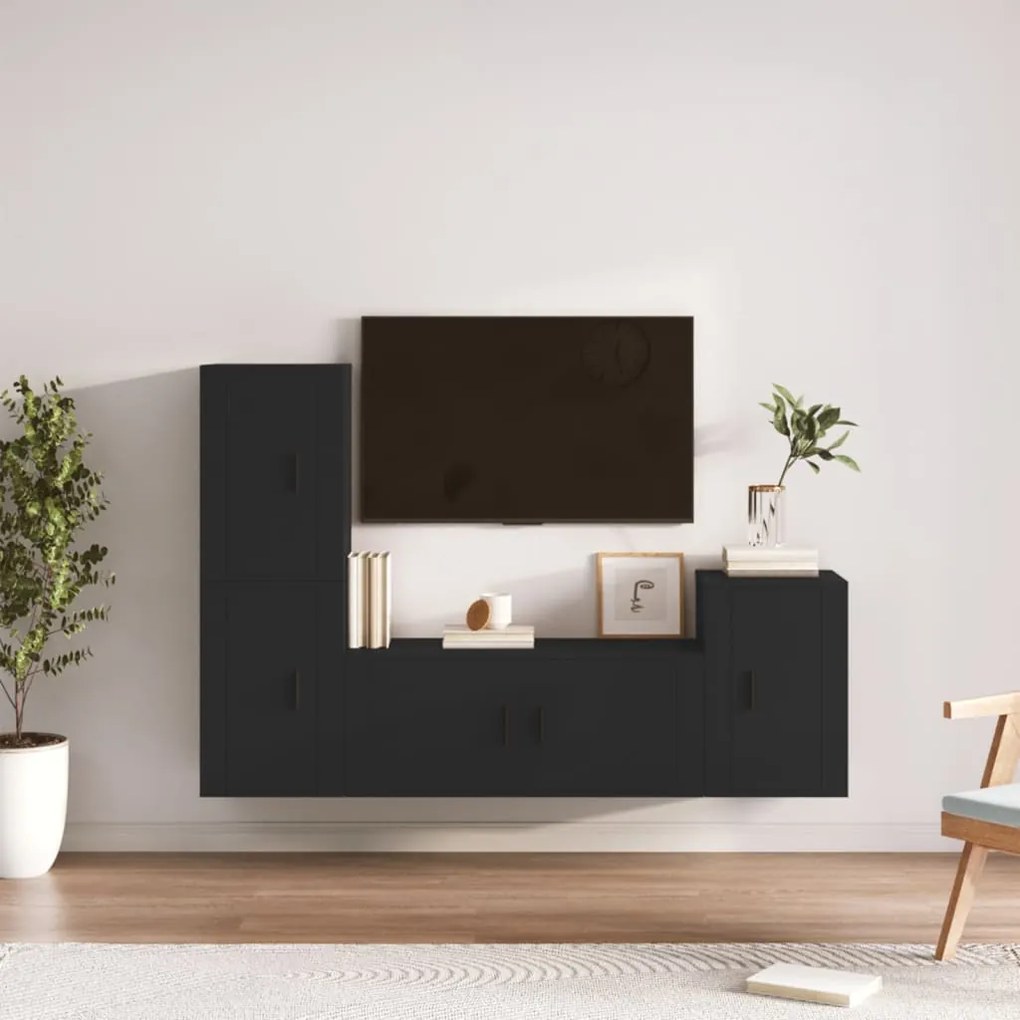 vidaXL Conjunto móveis de TV 4 pcs madeira processada preto