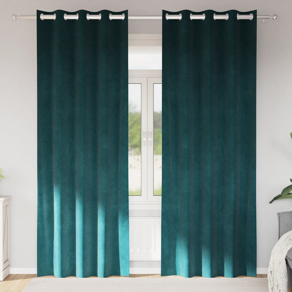 Cortinas Blackout com Ilhós 2 pcs Veludo Verde Escuro