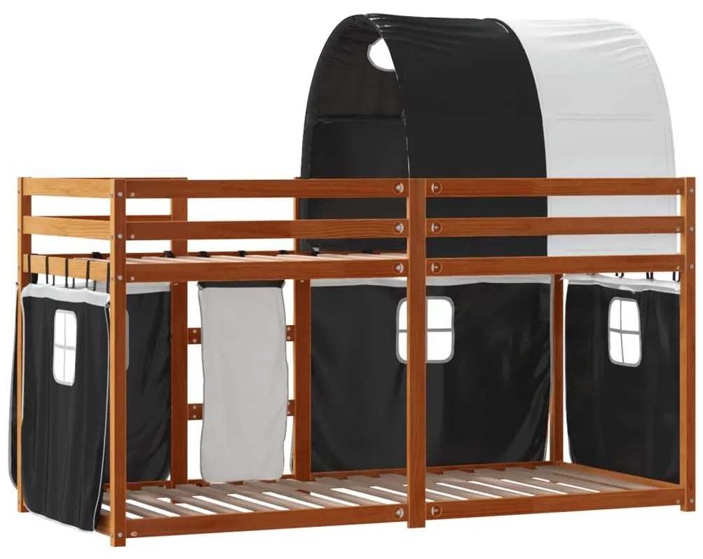 Beliche com cortinas 90x190 cm pinho maciço branco e preto
