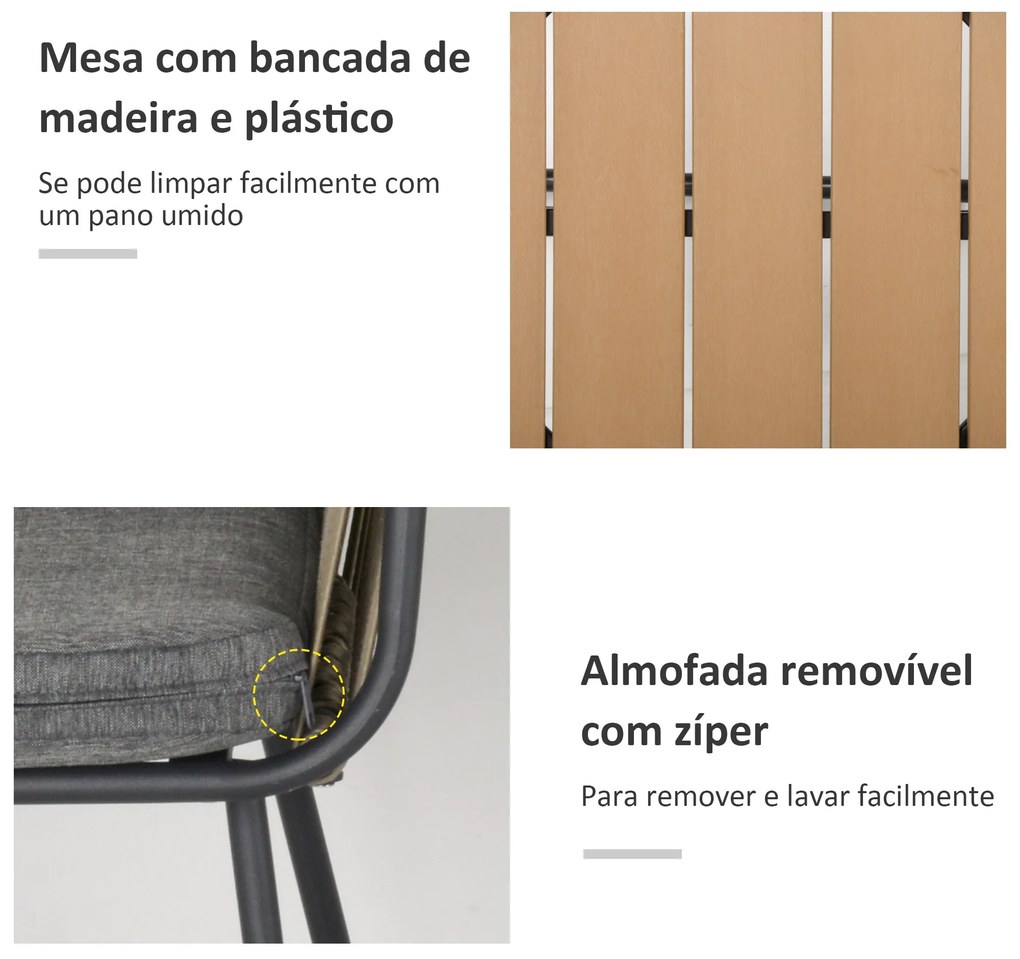 Conjunto de Móveis de Vime Conjunto de Móveis para Jardim 3 Peças Mesa