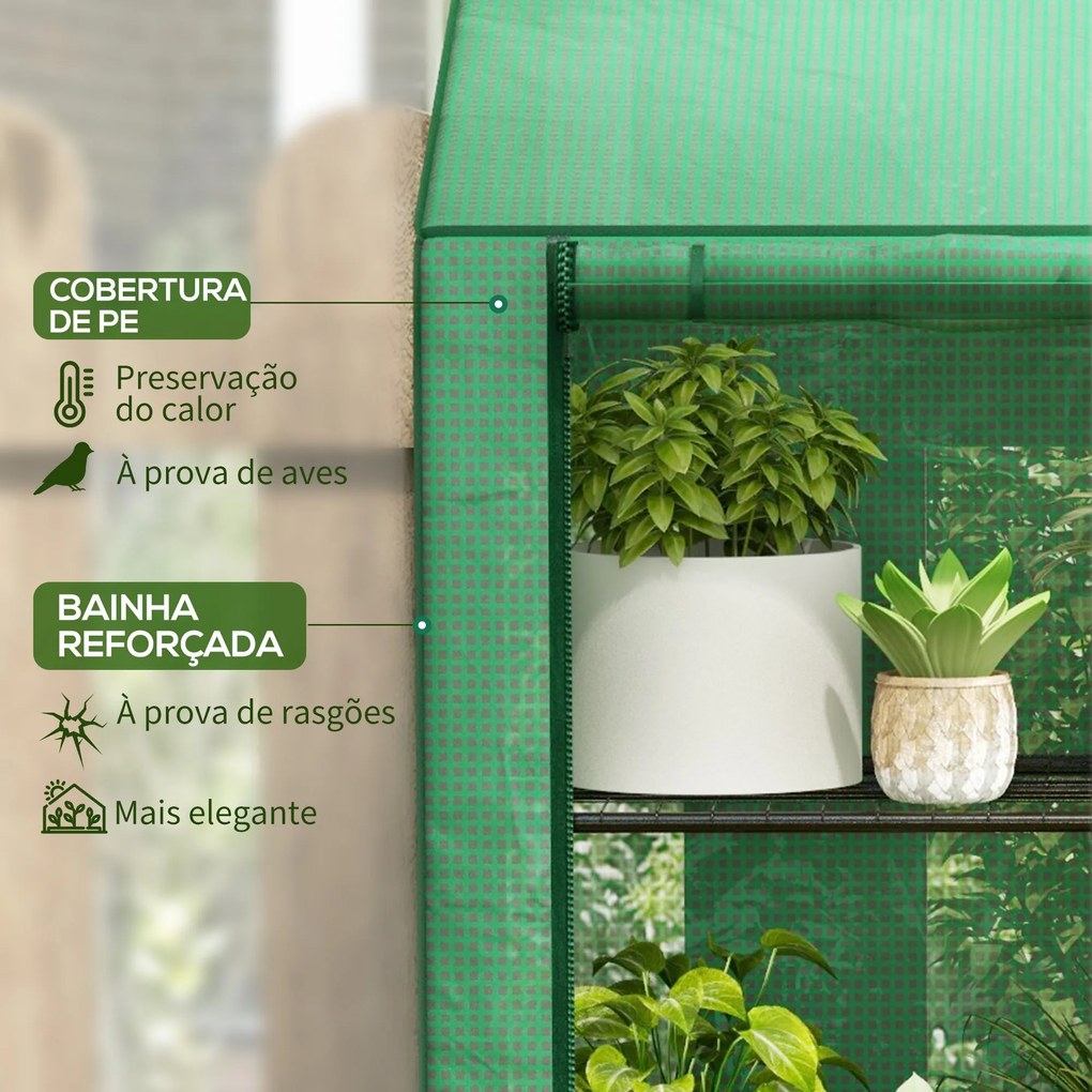 Estufa de Jardim de 3 Níveis Estufa de Terraço com Prateleiras Teto In