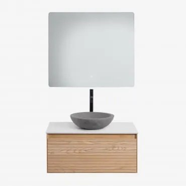Conjunto De Móvel De Casa De Banho Em Madeira De Freixo Tedrik Castanho Fresno & Cimento Cinzento Redondo Ø40 Cm Tarsis & Led - Sklum