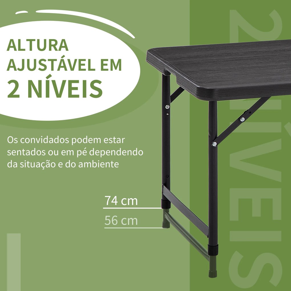 Mesa de Jardim Dobrável Mesa de Exterior com Altura Ajustável para 4 Pessoas para Pátio Varanda Carga Máx. 60kg 118x60x56-74cm Cinza Escuro