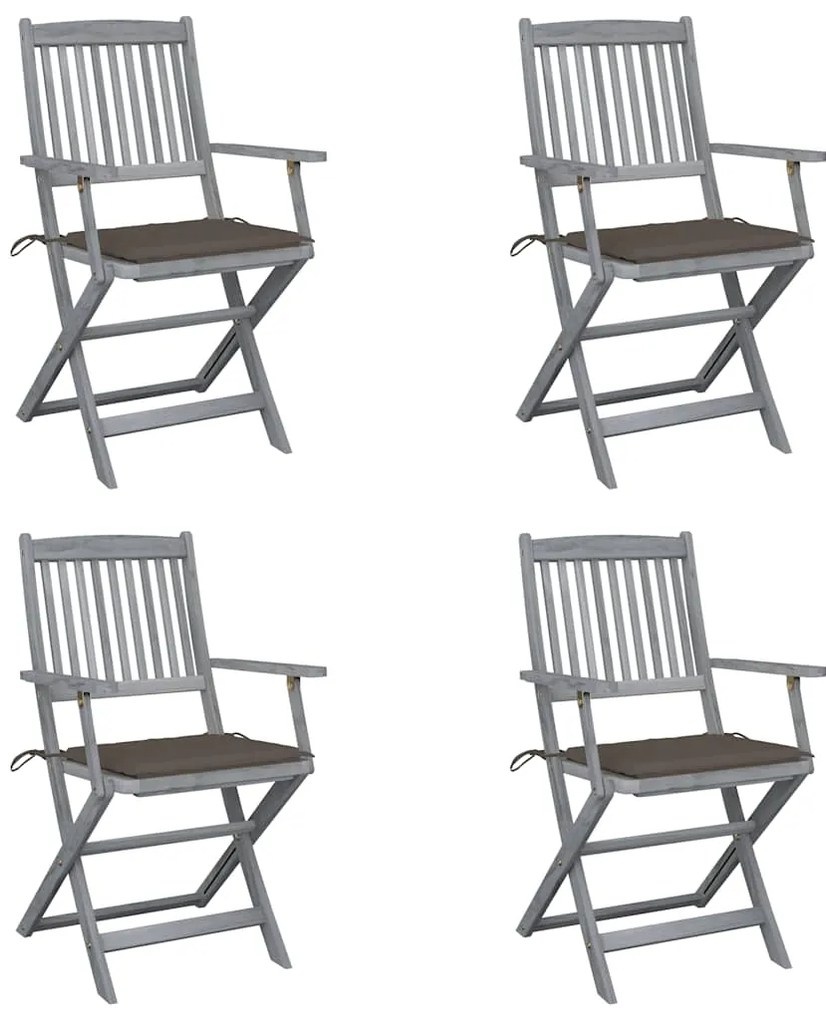 Cadeiras exterior dobráveis c/ almofadões 4 pcs acácia maciça