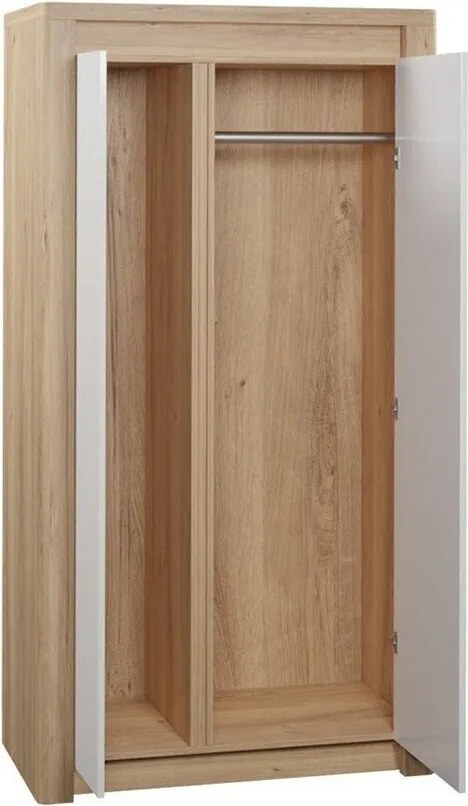 Roupeiro Etrmona 100, Branco brilhante, Ribbeck carvalho, 197x98x59cm, 92.79 kg, Portas para roupeiro: Com dobradiças