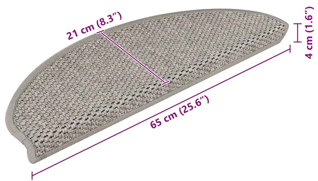Tapetes escada adesivos aspeto sisal 15pcs 65x21x4 cm prateado