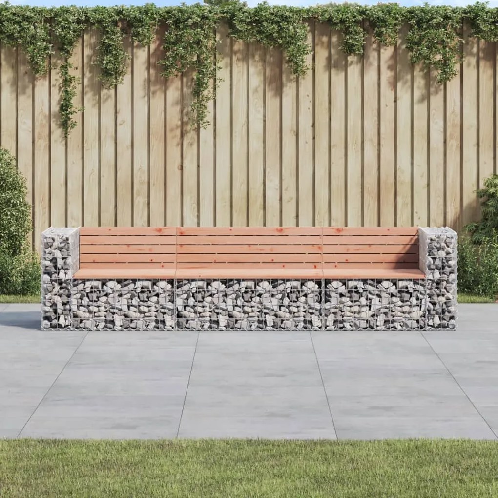 vidaXL Banco jardim design gabião 287x71x65,5cm madeira douglas maciça