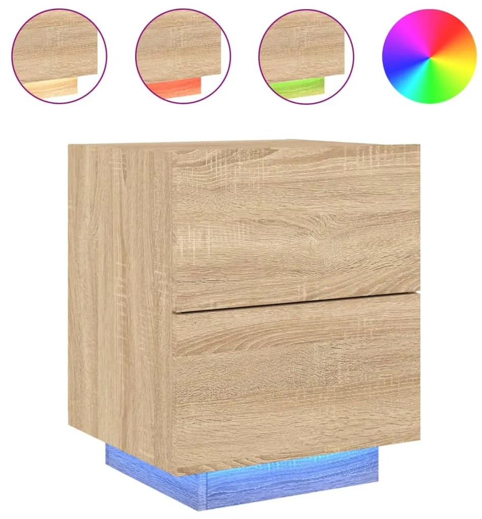 Mesas cabeceira c/ LEDs 2 pcs derivados madeira carvalho sonoma