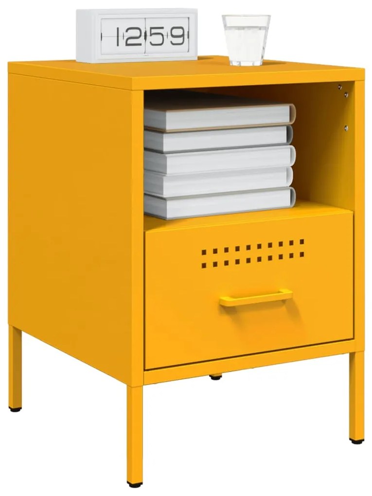 Mesas de cabeceira 2 pcs 36x39x50,5 cm aço amarelo mostarda