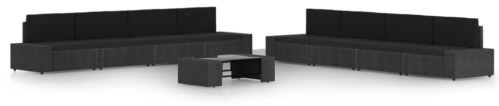 9 pcs conjunto lounge de jardim c/ almofadões vime PE preto