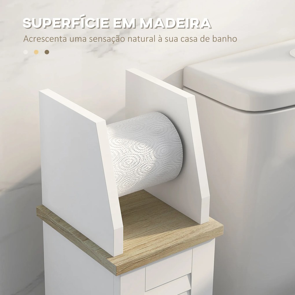 Armário Casa de Banho Moderno com Prateleiras Ajustáveis e Suporte para Papel Higiénico 18x20x80 cm Branco