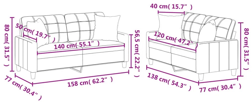 2 pcs conjunto de sofás com almofadas couro artificial cinzento