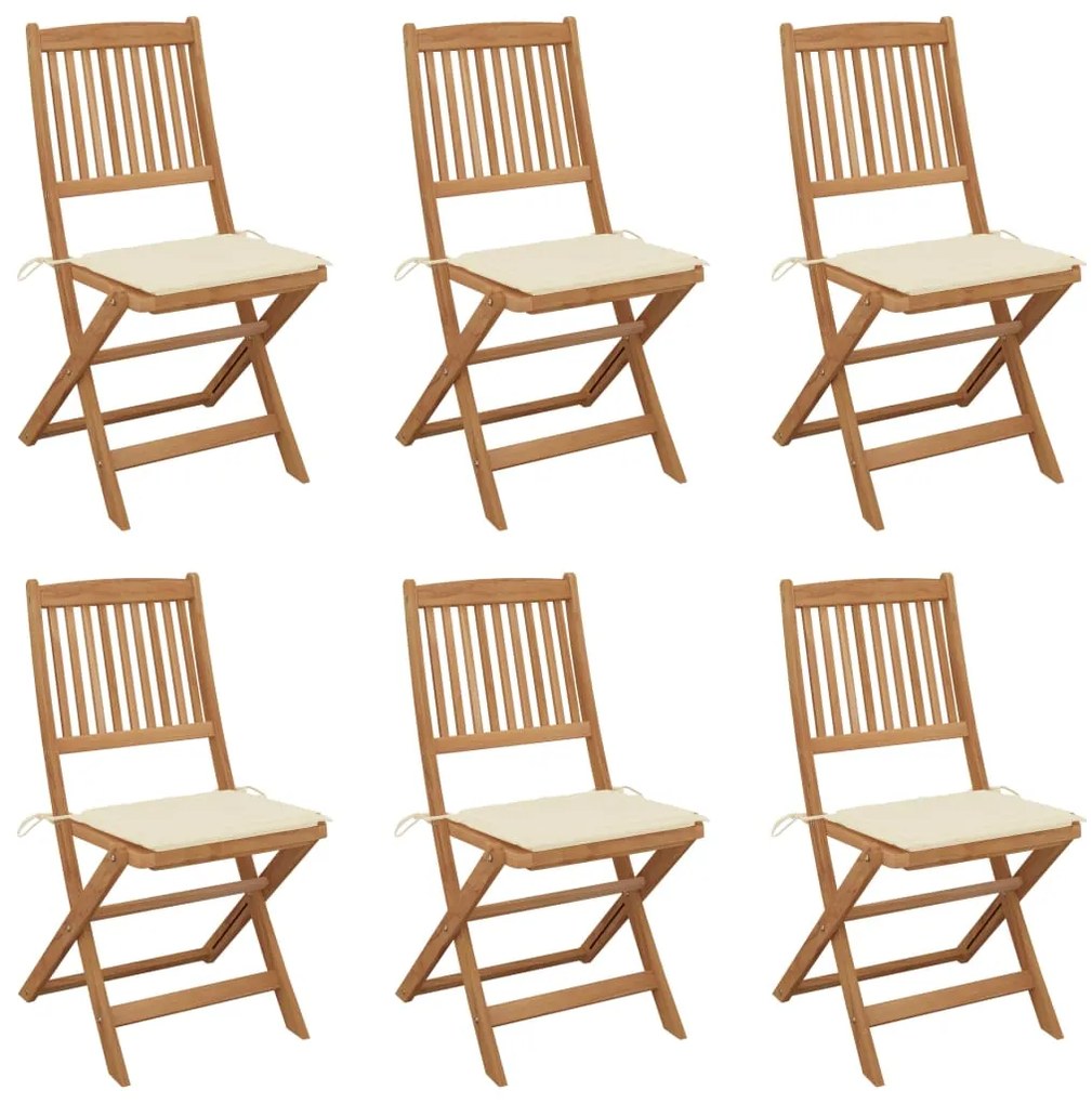 vidaXL Cadeiras de jardim dobráveis c/ almofadões 6 pcs acácia maciça