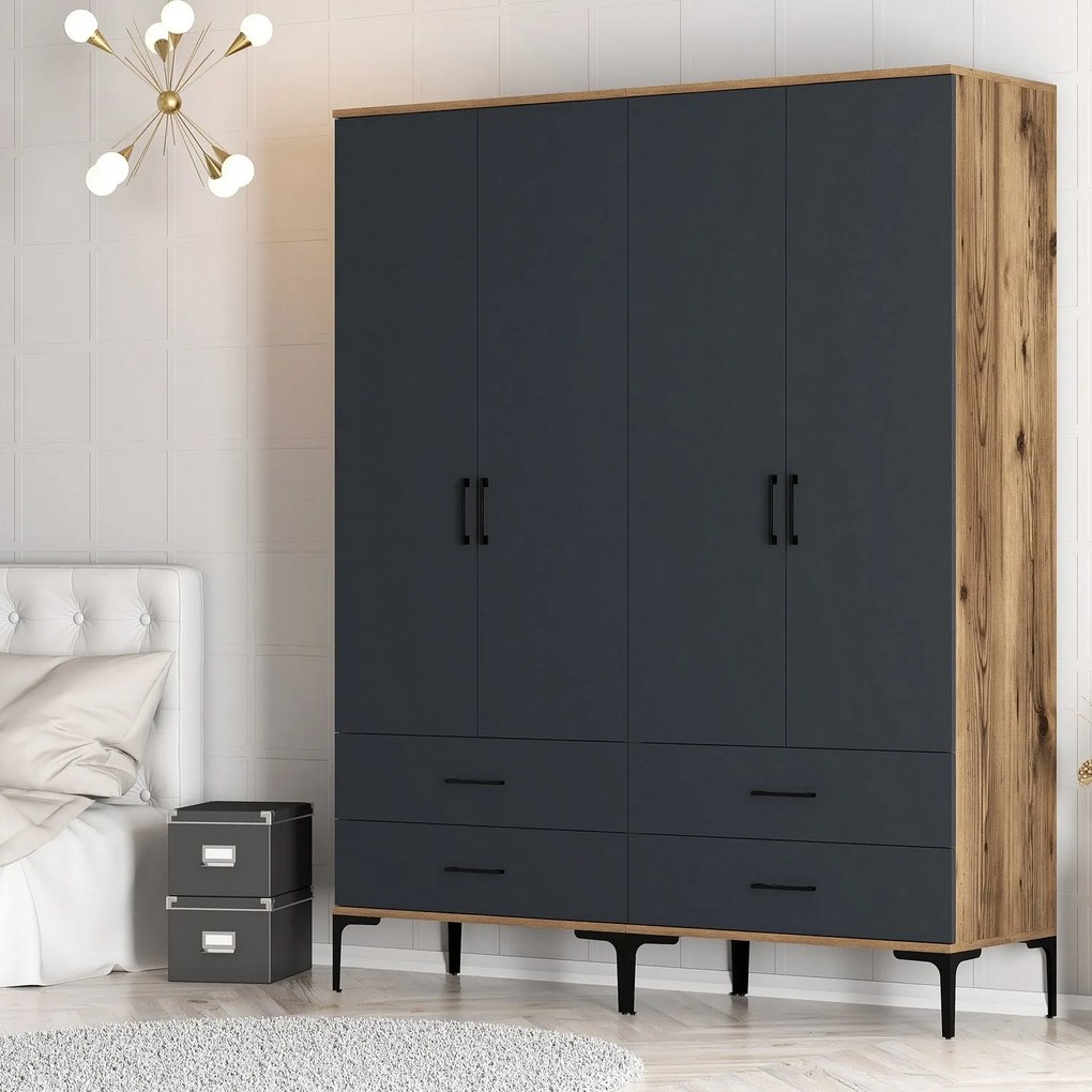 Roupeiro Kumsal TT – Nogueira/Antracite – 160x47,5x201,4 cm