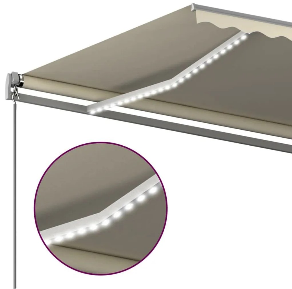 Toldo retrátil manual com LED 6x3 m cor creme