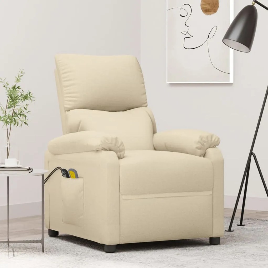 Poltrona de massagens elétrica reclinável tecido cor creme