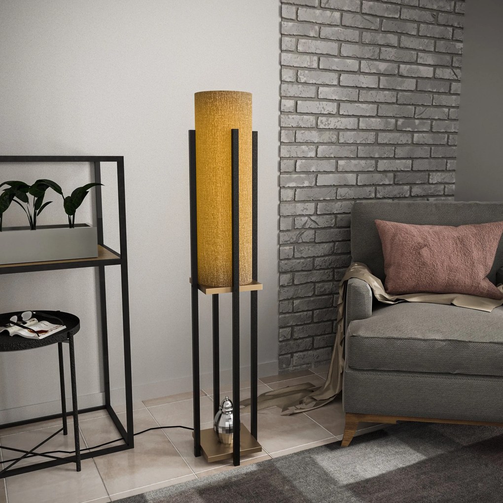Candeeiro de Chão Shelf Lamp – Preto e Dourado – 25x25x130 cm