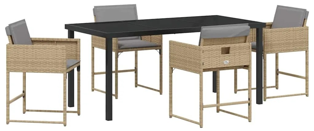 Conjunto de Jantar de Jardim com 5 peças e almofadas bege em polyratta