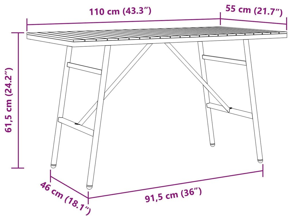 Mesa de Jantar - Preto, 110x55x62 cm, Feita de Madeira de Acácia Sólid