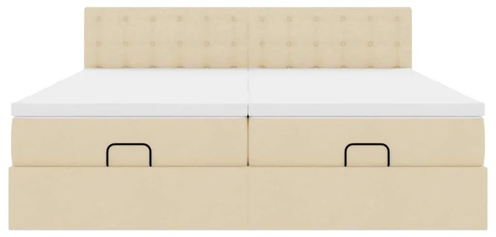 Estrutura de cama otomana com colchões tecido creme 200x200cm