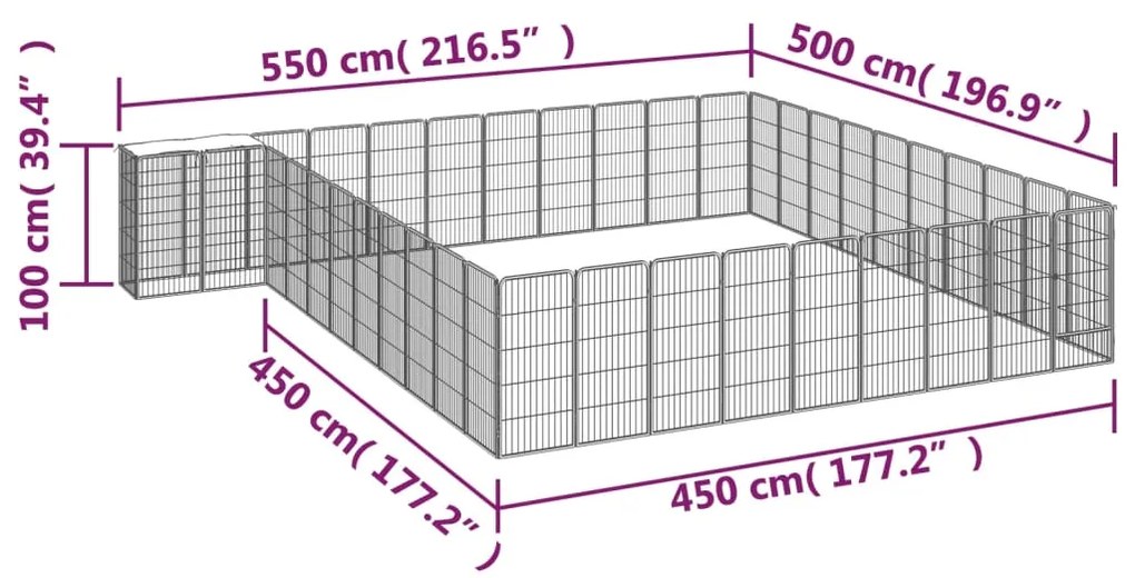 Parque p/ cães c/ 42 painéis 50x100 cm aço revestido a pó preto